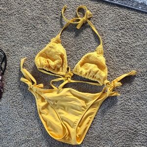 Shade & Shore Yellow Crochet Bikini Set